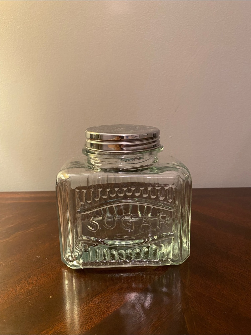 Vintage Glass Sugar Canister Jar with Silver Lid